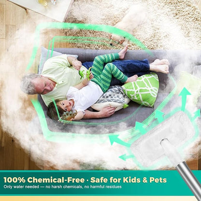 Steam Cleaner with Electric Spin Brush, No Manual Scrubbing, 1200W 2-in-1 Steamer for Cleaning Tool, 2 Modes, 11 Accessories, Detachable Long Handle for Home, Floor, Tile, Grout, Bathroom(Green)