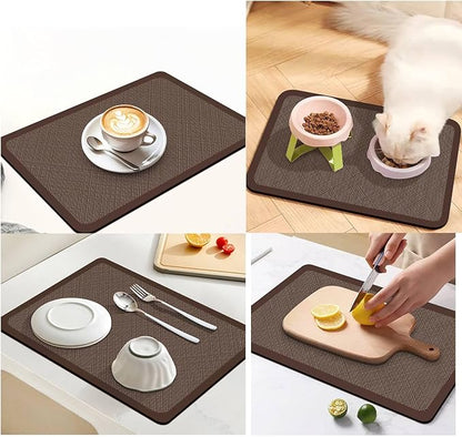 Dish Drying Mat for Kitchen Counter,Drying Mat for Dish Rack,Absorbent Hide Stain Rubber Mat,Coffee Mat, Kitchen Counter Mat (Brown Style, 17"x31.5")
