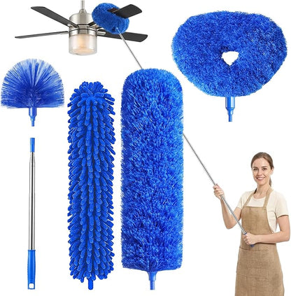 Dusters for Cleaning, 5-in-1 Dusters, Ceiling Fan Cleaner Duster with Extension Pole, Microfibe, Cobweb and Chenille Duster for Fans, Blubs, Cars, Blinds and Furniture