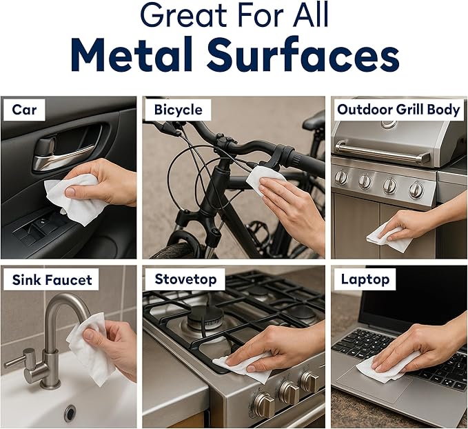 PAPILION Metal Surface Cleaning Wipes – 50 Sheets | Ideal for Stainless Steel, Chrome & Aluminum | Removes Dirt, Smudges & Fingerprints | Streak-Free, Flip-Top Pack
