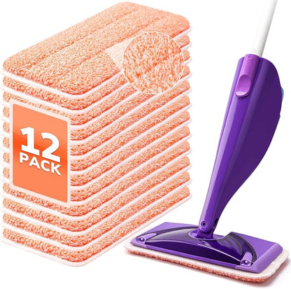 Power Scrubbing Reusable Mop Pads for Swiffer Wet Jet Mops (12 Pack), Wet Jet Refills, Washable Microfiber Mop Pads for Floor Cleaning Wet Dry Use