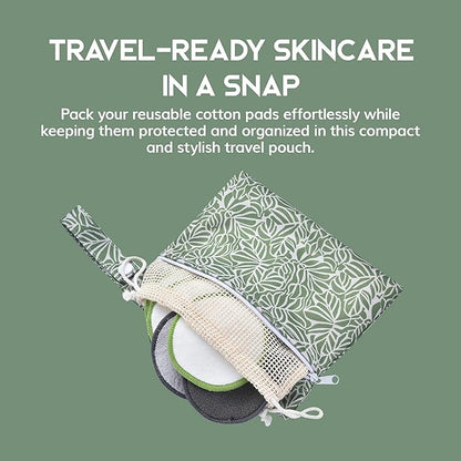 Greenzla Reusable Makeup Remover Pads Travel Set - 12 Pack Microfiber Cotton Pads, Dark Charcoal Cotton Rounds, and Bamboo Terry Face Wipes for All Skin Types with Mesh Laundry Bag and Travel Pouch