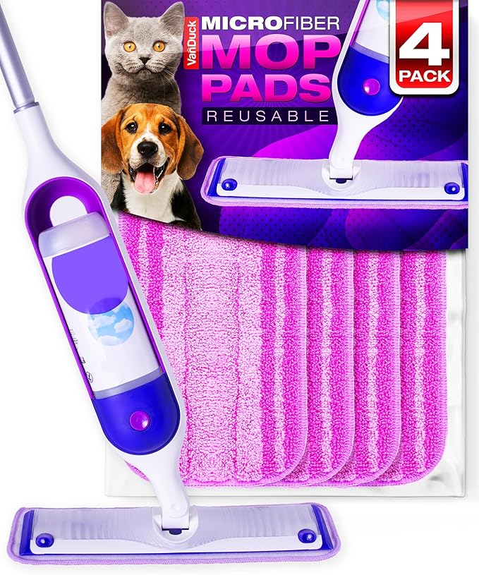 VanDuck Reusable Mop Pads for Swiffer PowerMop (4 Pack) - Microfiber Mop Refill for Wet Mopping Cloths - Washable Pads Compatible with Multi-Surface Floor Cleaning