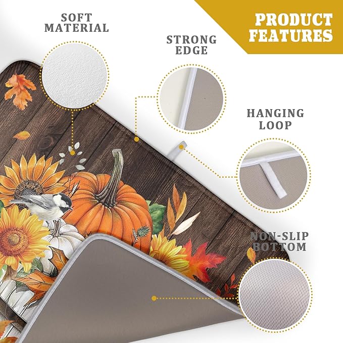 Fall Pumpkin Dish Drying Mat for Kitchen Counter Decor 18x24 Inch Halloween Thanksgiving Dish Drainer Mats Absorbent Reversible Dishes Pad