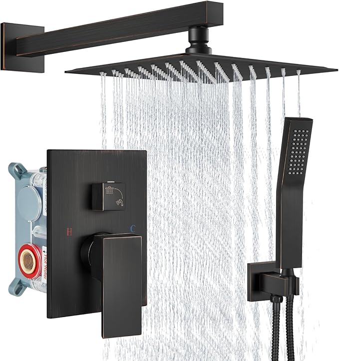 Aolemi Shower Faucet Set Rain Shower System with Handheld Spray Bathroom Shower Combo Rough-in Valve and Shower Trim Kit Included Oil Rubbed Bronze 8 Inch Wall Mount Shower Head