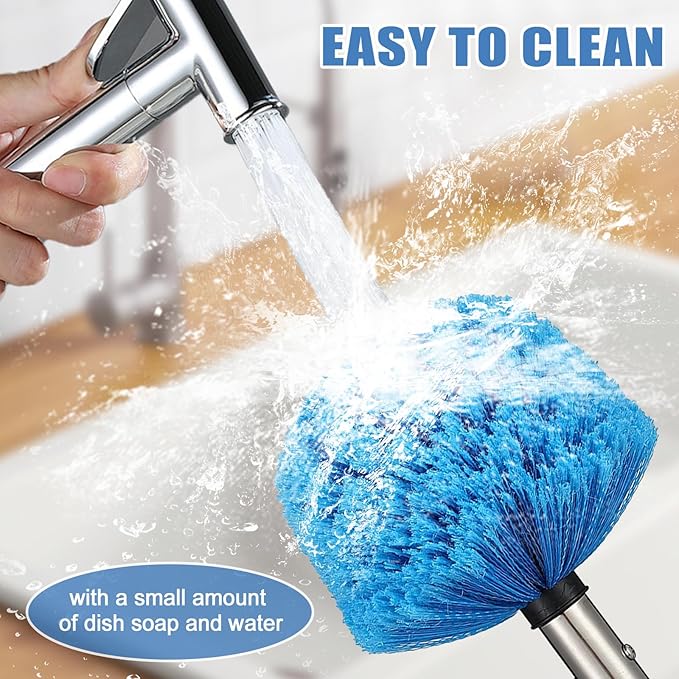 Cobweb Duster with Extension Pole, 6FT Adjustable Stainless Steel Handle & 360° Flexible Duster Head, Lightweight Washable Web Brush for High Ceiling - Indoor Outdoor Use