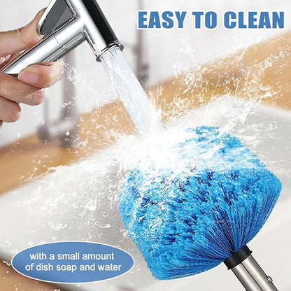 Cobweb Duster with Extension Pole, 6FT Adjustable Stainless Steel Handle & 360° Flexible Duster Head, Lightweight Washable Web Brush for High Ceiling - Indoor Outdoor Use