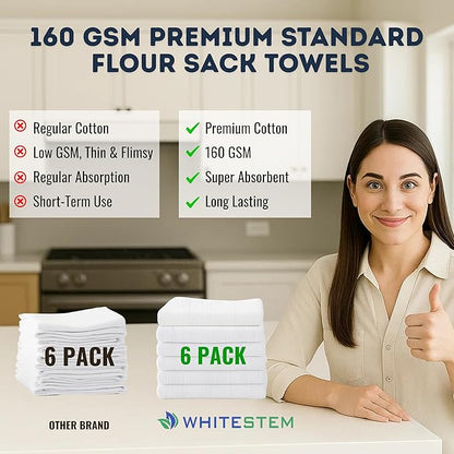 Flour Sack Towels | Tea Towel for Crafts | Kitchen | Dish | Cotton Blank Towel for Embroidery | Baking Bread Proofing Linen Cover | Super Absorbent Quick Dry | 6 Pack 18"x28" White