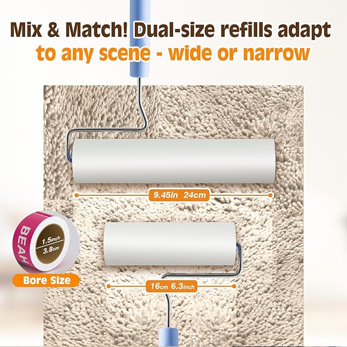 9.45 Inch Extra Sticky Lint Roller Refills 3 Pack (270 Sheets),Lint Roller Refills;Compatible with 9.45 Inch Lint Rollers Inner Diameter Required:1.5 Inches.