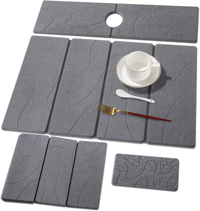 3 PCS Large Stone Dish Drying Mat for Kitchen Counter, Quick Dry Stone Dishes Mats, Sink Faucet Mat, Minimalist Water Absorbing Diatomaceous Earth Drying Pad for Countertop Tableware, Bottles