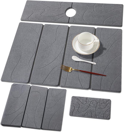 3 PCS Large Stone Dish Drying Mat for Kitchen Counter, Quick Dry Stone Dishes Mats, Sink Faucet Mat, Minimalist Water Absorbing Diatomaceous Earth Drying Pad for Countertop Tableware, Bottles