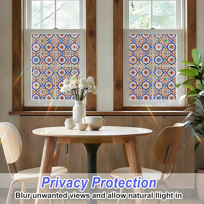 Rainbow Window Privacy Film,Heat Control,UV Blocking,Anti-Glare,Day & Night Privacy Protection & Decoration for Home, Bathroom,Glass Door,Static Cling,Renter-Friendly with Installation Tools