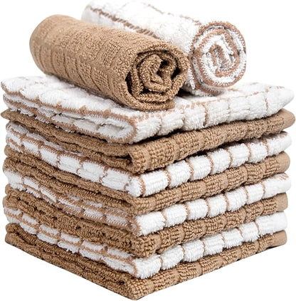 Bumble Dish Cloths (8 Pack) | 12" x 12" | 100% Cotton Kitchen Towels | 405 GSM | Soft, Highly Absorbent & Durable Dish Towels for Kitchen | Tan