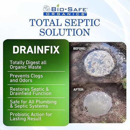 DrainFix & Septic Restorer – 32 oz Enzyme Septic Tank Treatment & Drainfield Restoration – Organic Drain Cleaner for Sewer Lines, RV & Home Plumbing – Safe for Pipes & Septic Systems