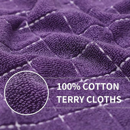 Homaxy 100% Cotton Terry Kitchen Towels(Purple, 13 x 28 inches), Checkered Designed, Soft and Super Absorbent Dish Towels, 4 Pack