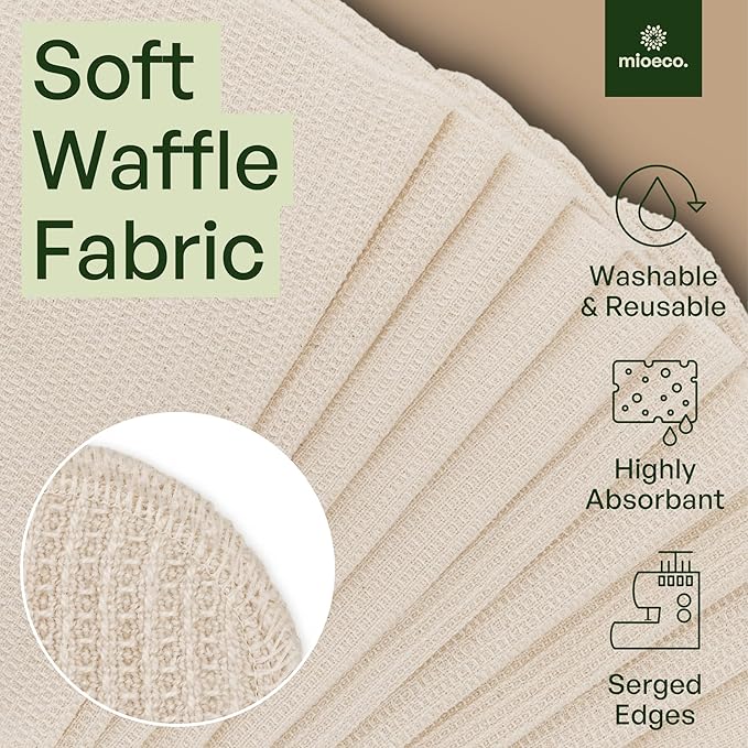 20 Pack Reusable Kitchen Paper Towels Washable - Super Absorbent Natural unPaper Towels - Natural Cotton - Reusable, Paperless Kitchen Dish Cloths - 100% Organic