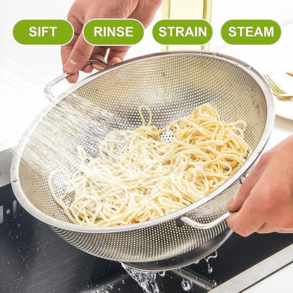 Gulex Stainless Steel Colander and Strainer Set(5-Quart and 3-Quart)， Strainer for Kitchen Food, Dishwasher Safe