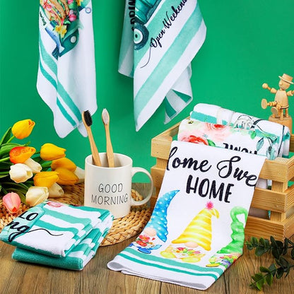 Zubebe 6 Pcs Spring Kitchen Towels Hello Spring Flower Vase Dish Towels 18 x 28 Inch Ultra Absorbent Bar Drying Cloth Bloom Sign Hand Towel for Kitchen Bathroom Party Home Decorations