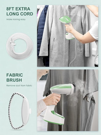 Reemix Steamer for Clothes, Folding Handheld Design Garment Wrinkles Remover, 20g/min Strong Penetrating Steam, 25-Sec Fast Heat-up, for Home, Office and Travel (Green)
