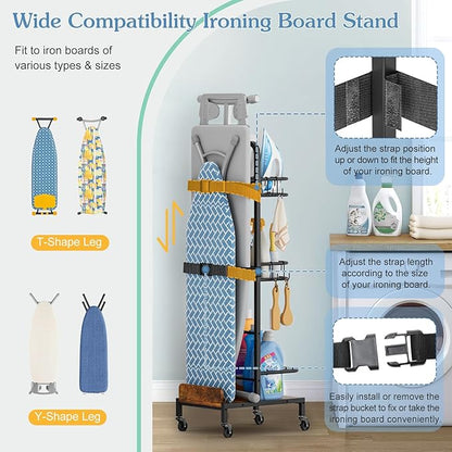 Ironing Board Hanger,Iron and Ironing Board Holder No Wall Mount,Laundry Room Organization and Storage Cart with Iron Stand,Narrow Laundry Shelves Organizer Cabinet,Laundry Room Essentials Accessories