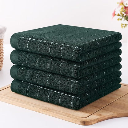 Homaxy 100% Cotton Terry Kitchen Towels(Blackish Green, 13 x 28 inches), Checkered Designed, Soft and Super Absorbent Dish Towels, 8 Pack