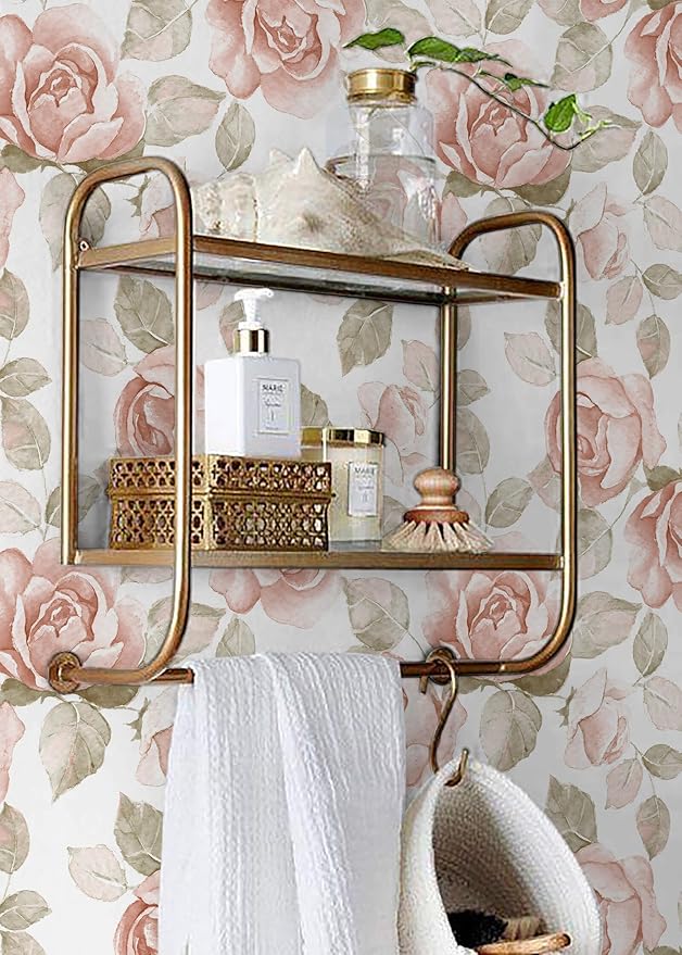 Heroad 16.1''x236'' Vintage Floral Peel and Stick Wallpaper Flower Contact Paper Retro Wall Paper Waterproof Removable Self Adhesive Wallpaper for Bedroom Living Room Cabinet Rose Decor Vinyl Roll