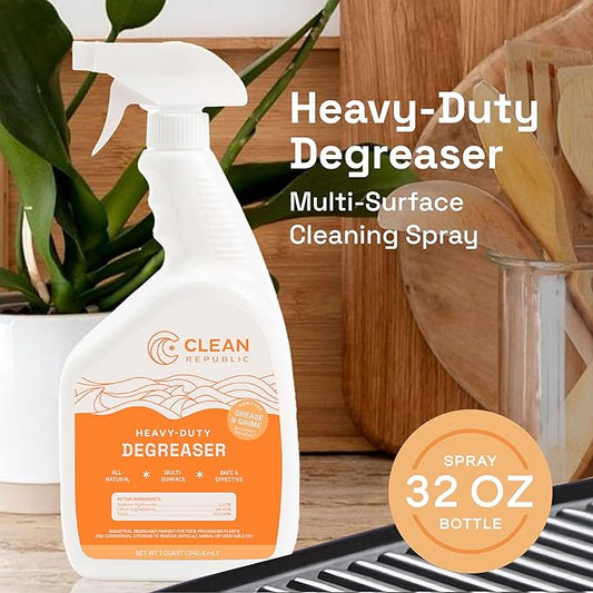 Clean Republic Heavy-Duty Degreaser, Multi-Surface Cleaning Spray for Ovens, Stove Tops, Grills, and More, 32 Fluid Ounce Bottle, 1-Pack