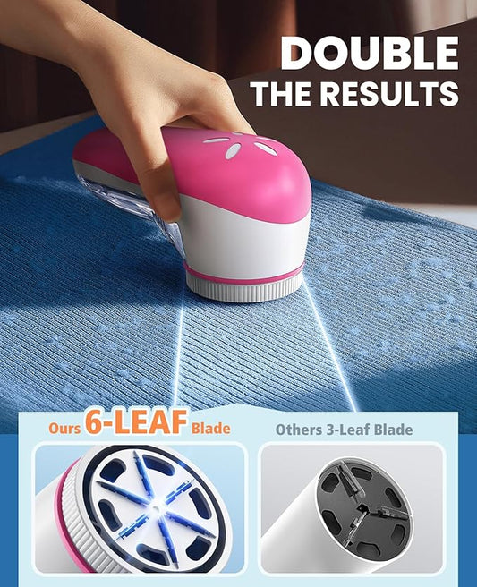 POPCHOSE Fabric Shaver, Lint Remover for Clothes, Electric Lint Shaver with 6-Leaf Blades, Sweater Shavers to Remove Pilling for Clothing, Couch, Furniture, Fuzz, Lint Ball, Bobbles, Pink