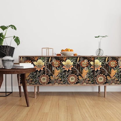 Laatse Boho Wallpaper Peel and Stick Dark Floral Wallpaper for Cabinet Vintage Contact Paper Waterproof Self Adhesive Removable Modern Wall Paper for Bedroom Stair Bathroom 17.5in x393in