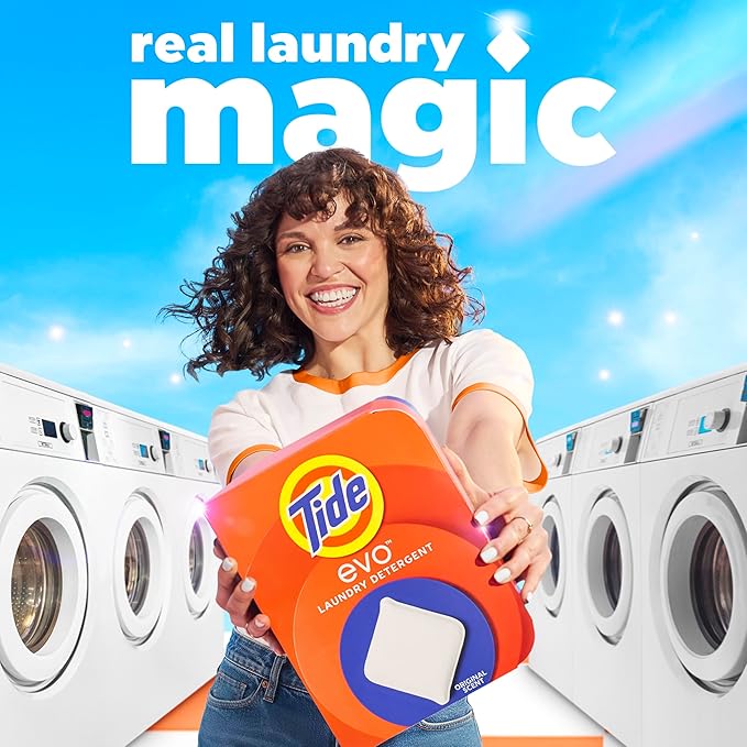 Tide evo Original Scent Laundry Detergent Fiber Tiles Works on 100% of Common Stains Safe for All Machines and Water Conditions Concentrated HE Compatible Clean and Instant Dissolve, 42 Count