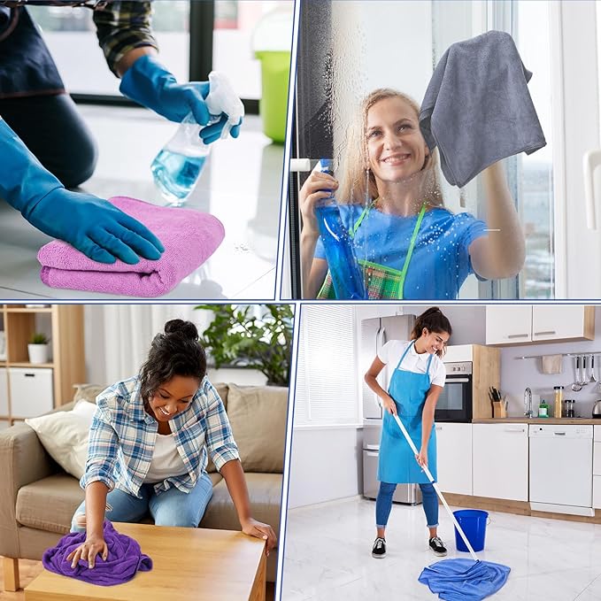 10 Pcs Extra Large Microfiber Cloth 30" x 20" Large Floor Microfiber Towel Reusable Washable Free Lint Free Cloth Rag for Squeegee Mop Floor Window Housekeeping (Bright Color)