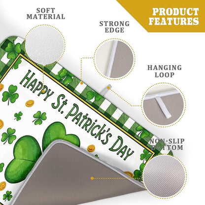 Happy St. Patrick's Day Green Dish Drying Mat 18 x 24 Inch With Absorbent Reversible Microfiber Lucky Clover Shamrock Buffalo Check Plaid Drying Spring Dish Drainer Mat Fast Dry For Kitchen