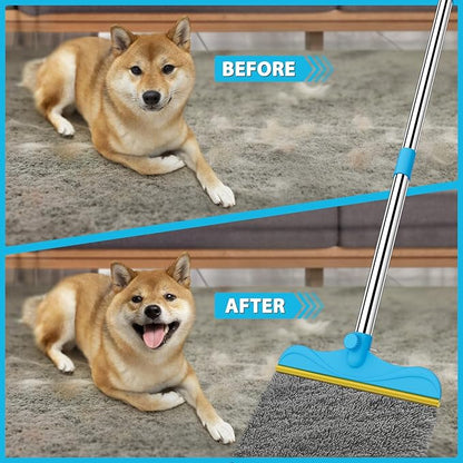 3 in 1 Carpet Rake Kit for Pet Hair Removal Tool - 45” Adjustable Long Handle Pet Hair Remover, Reusable Carpet Scraper Dog Cat Deep Hair Cleaner Remover Tool for Rugs, Mats, Couch, Furniture