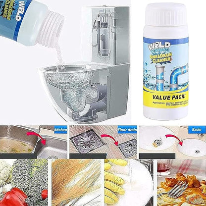 Powerful Sink and Drain Cleaner, Portable Powder Cleaning Tool for Kitchen Toilet Pipe, Unscented, Solid, Removes Clog, Eliminates Odor