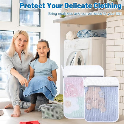 Dntorx 4 PCS Durable Honeycomb Mesh Laundry Bags for Delicates with Zipper, 16" x 20"+20" x 24" Reusable Laundry Bag Mesh Wash Bags for Washing Machine for Clothes, Shoes, Socks, Bra (2L + 2XL, White)
