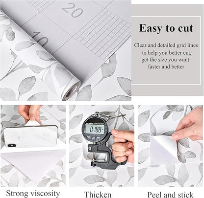 MelunMer Modern Grey Leaf Peel and Stick Wallpaper Boho Gray Contact Paper for Cabinets Self-Adhesive Removable Wallpaper for Bedroom Decor Botanical Contact Paper Bathroom Waterproof 393inL17.3inW