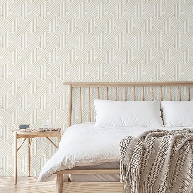 Ismoon 78.7"x17.3" Boho Wallpaper Peel and Stick Modern Beige Wallpaper Geometric Contact Paper Neutral Line Removable Wall Paper Textured Hexagon Renter Friendly Kitchen Bathroom Vinyl Roll