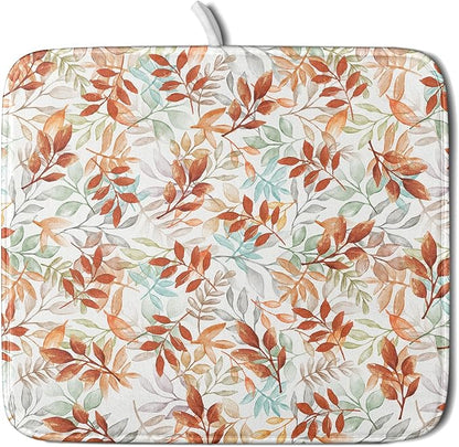 Fall Dish Drying Mat for Kitchen Counter 16x18 Burnt Orange Leaves Autumn Harvest Theme Thanksgiving Absorbent Reversible Microfiber Drying Mats Kitchen Countertop Protector Dishes Drainer Pad
