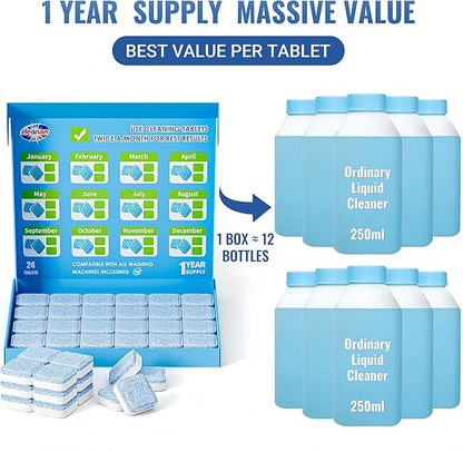Washing Machine Cleaner Tablets - 24 Pack for Year-Round Deep Clean of Washer Machine, Suitable for HE, Top Load & Front Load Washer Cleaner, Grime & Build-Up, Septic Safe,Eco-Friendly