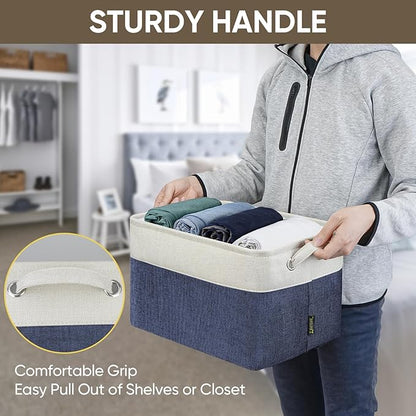 BALEINE 4 Pack Fabric Closet Storage Bins for Shelves, Linen Closet Organizers and Storage, Decorative Baskets for Organizing, Shelf, Clothes, Home, Office (Navy Blue, 15"x11"x9.5")