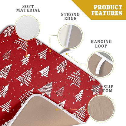 Christmas Dish Drying Mat 16 x 18 Inch With Absorbent Reversible Microfiber Red Xmas Tree Snowflake Drying Mats Winter Holiday Dish Drainer Mat Fast Dry For Kitchen Dining Room Decoration