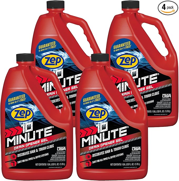 Zep 10 Minute Drain Opener Gel 1 Gallon (Case of 4) ZHCR128NG - Commercial Strength, Fast Acting and Safe for All Pipes