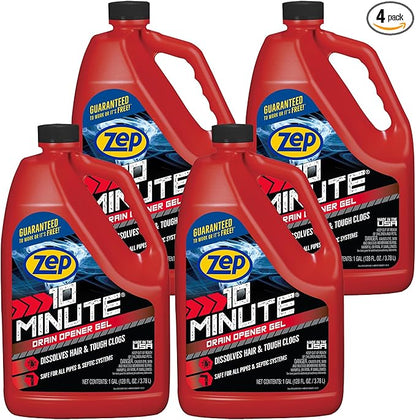 Zep 10 Minute Drain Opener Gel 1 Gallon (Case of 4) ZHCR128NG - Commercial Strength, Fast Acting and Safe for All Pipes