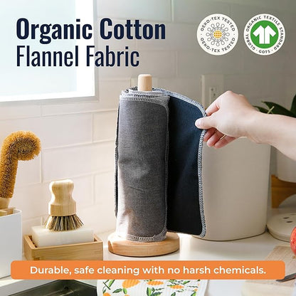 Zero Waste Reusable Paper Towels, Organic Cotton Flannel Wipes for Kitchen, Bathroom, Hand Drying, Pet Messes, and Counter Cleaning, Grey Tones, 24-Pack Gift Set