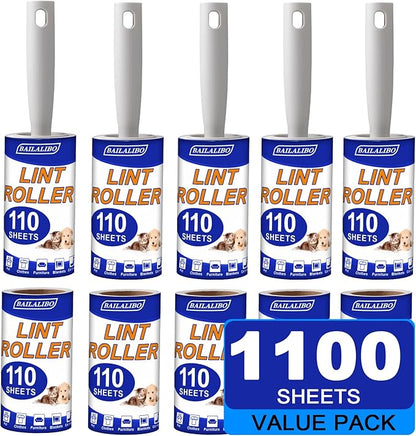 BAILALIBO Lint Rollers for Pet Hair Extra Sticky, 1100 Sheets Mega Value Set, Lint Remover for Clothes, Couch, Carpet, Dog & Cat, Furniture, Mini Travel Refills, for Daily Cleaning Tool