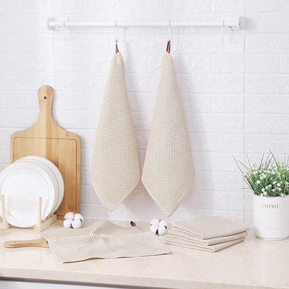 Kitinjoy 100% Cotton Kitchen Dish Cloths (12 X 12 Inches, Beige), 6-Pack Waffle Weave Dish Towels for Drying Dishes Super Soft Absorbent Quick Drying Dish Rags