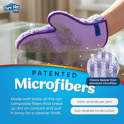 persik Pure-Sky Ultra Microfiber Cleaning Glove – JUST ADD Water No Detergents Needed - 2-in1, Combination for Glass and Multipurpose – Streak Free Magic Window Polishing Glove - Removes Stains, Dust