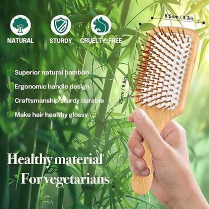 Sofmild Natural Bamboo Hair Brush Set for Women Men Kids, Detangling Brush for Thick Curly Wet Hair,Boar Bristle Hair Brush for Fine Thin Dry Hair to Add Shine and Smooth Flyaways,2-in-1Hair Care
