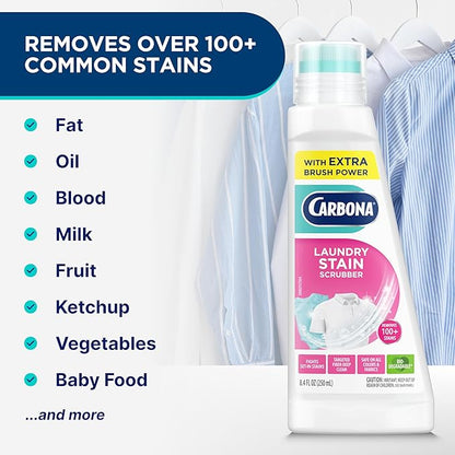 Carbona Laundry Stain Scrubber | Bio-Enzyme Stain Remover | Eliminates Fat, Oil, Blood, Milk, Fruit, Ketchup, Vegetables & Baby Food Stains | Save On Skin & Washable Fabrics | 1 Pack, 8.4 Fl Oz