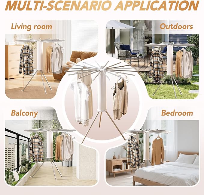 Tripod Clothes Drying Rack,Space Saving Laundry Drying Rack,Drying Rack Clothing Foldable,Clothes Dryer Rack,Folding Cloth Rack for Laundry,16 Aluminium Poles